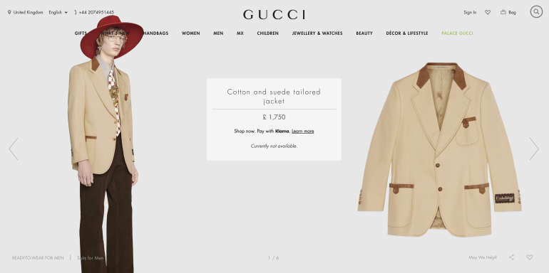 Gucci website with Tailored trousers