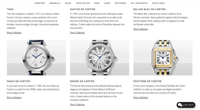 Cartier watches on their website