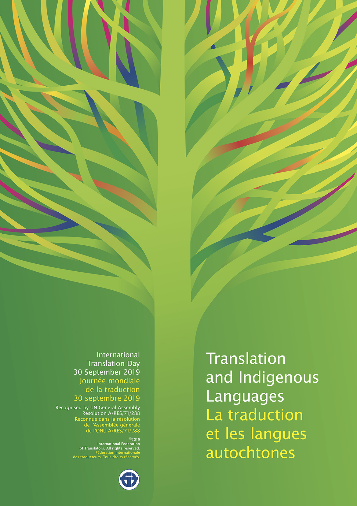 FIT’s International Translation Day 2019 winning Poster, by Graphic Designer Claudia Wolf